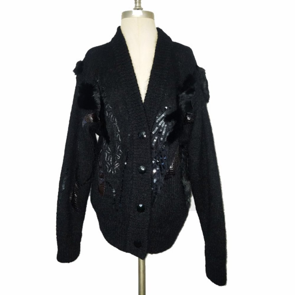 Vtg 80s Oversized Mohair Fur Leather Sweater 2